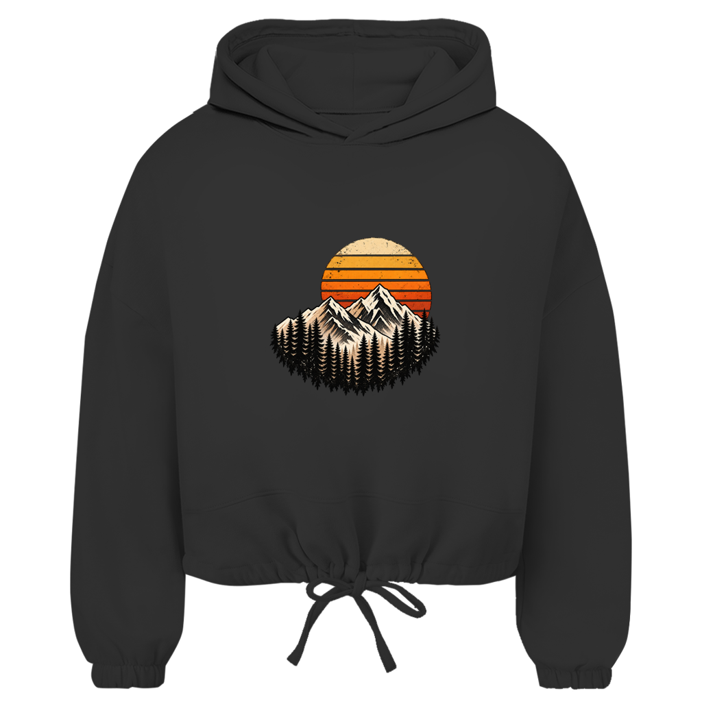 Damen Cropped Oversize Hoodie Daddybaer Berge Sonne