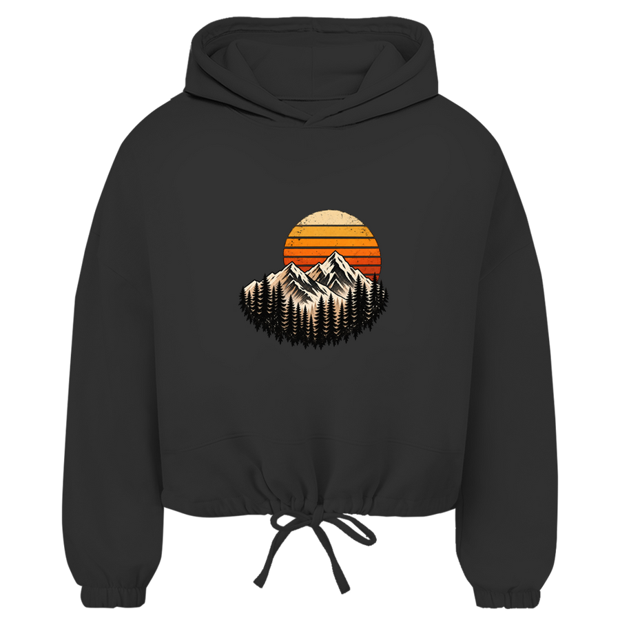 Damen Cropped Oversize Hoodie Daddybaer Berge Sonne