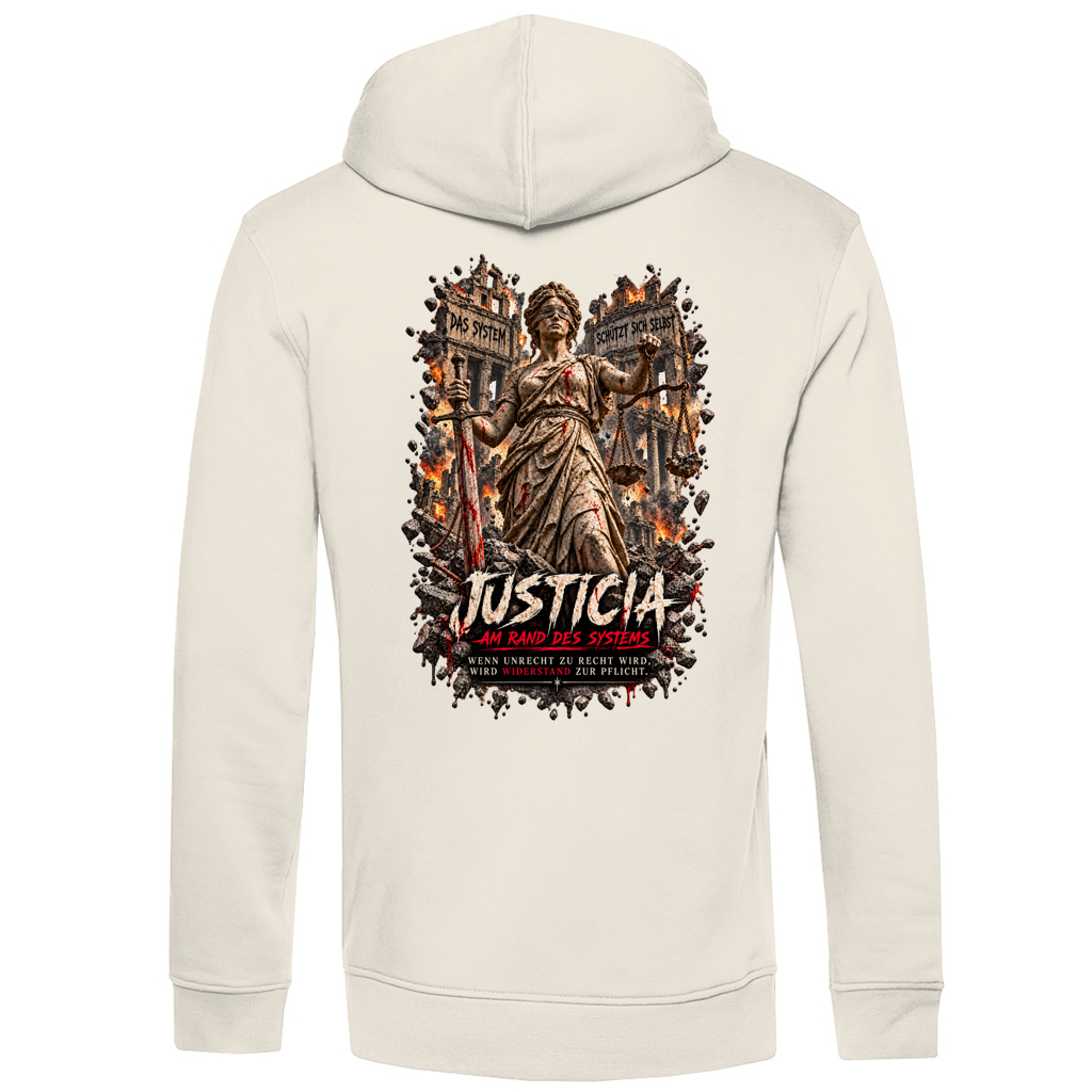 JUSTICIA – Herren Premium Bio Hoodie – Backdruck