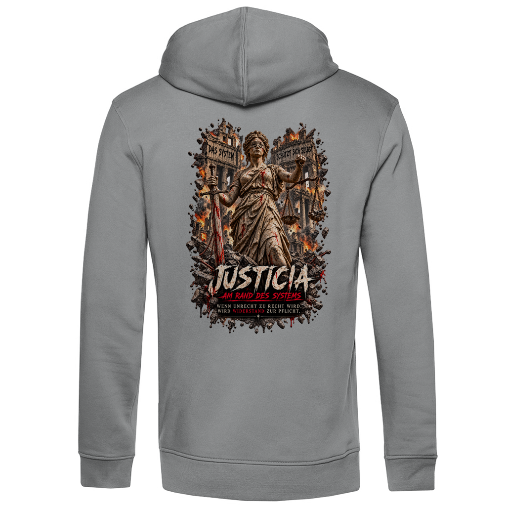 JUSTICIA – Herren Premium Bio Hoodie – Backdruck