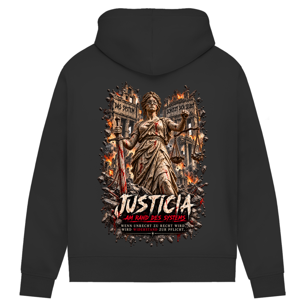 JUSTICIA – Damen Premium Bio Hoodie – Backdruck