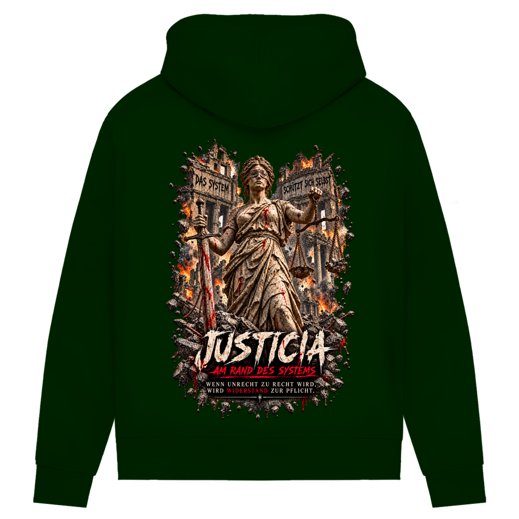 JUSTICIA – Damen Premium Bio Hoodie – Backdruck