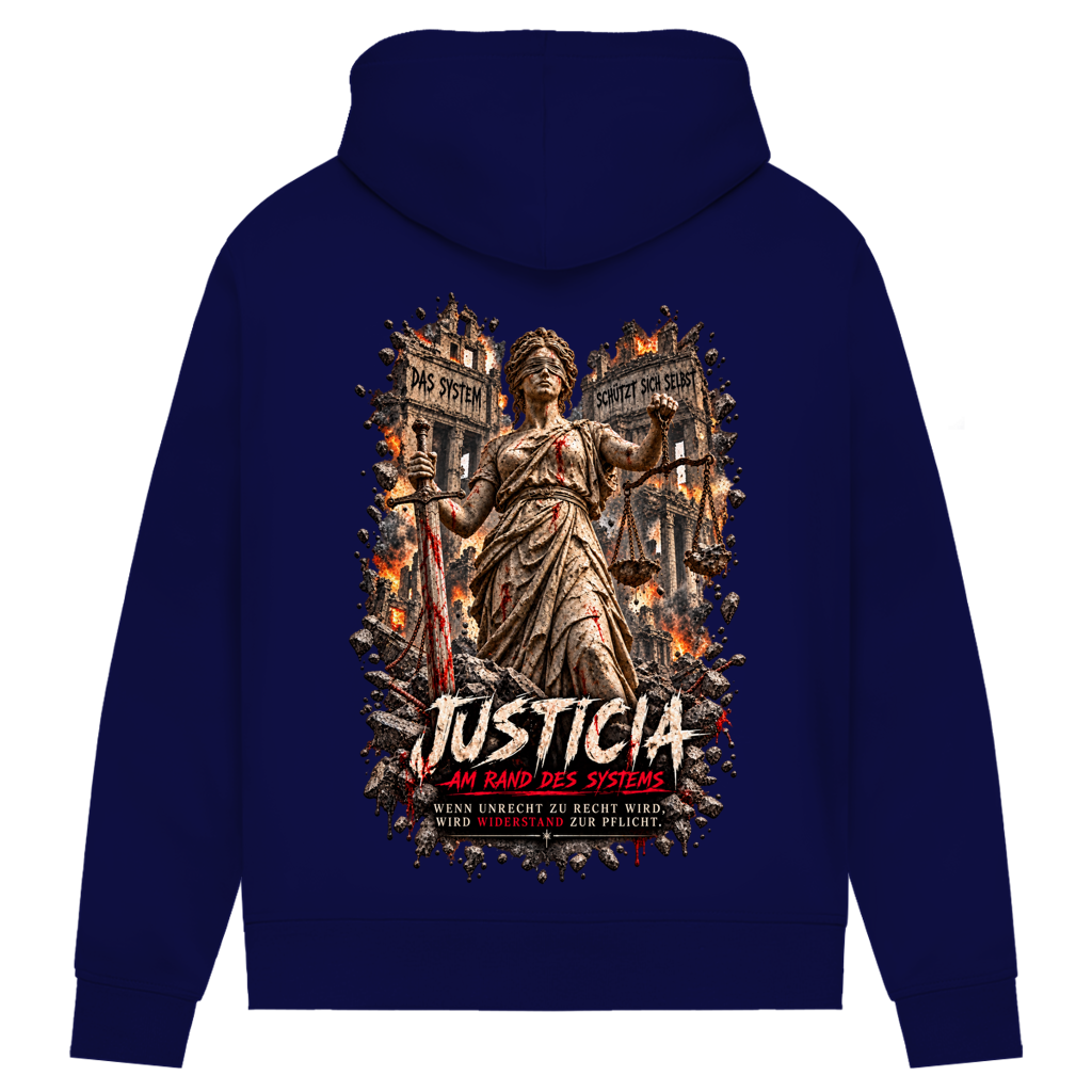 JUSTICIA – Damen Premium Bio Hoodie – Backdruck