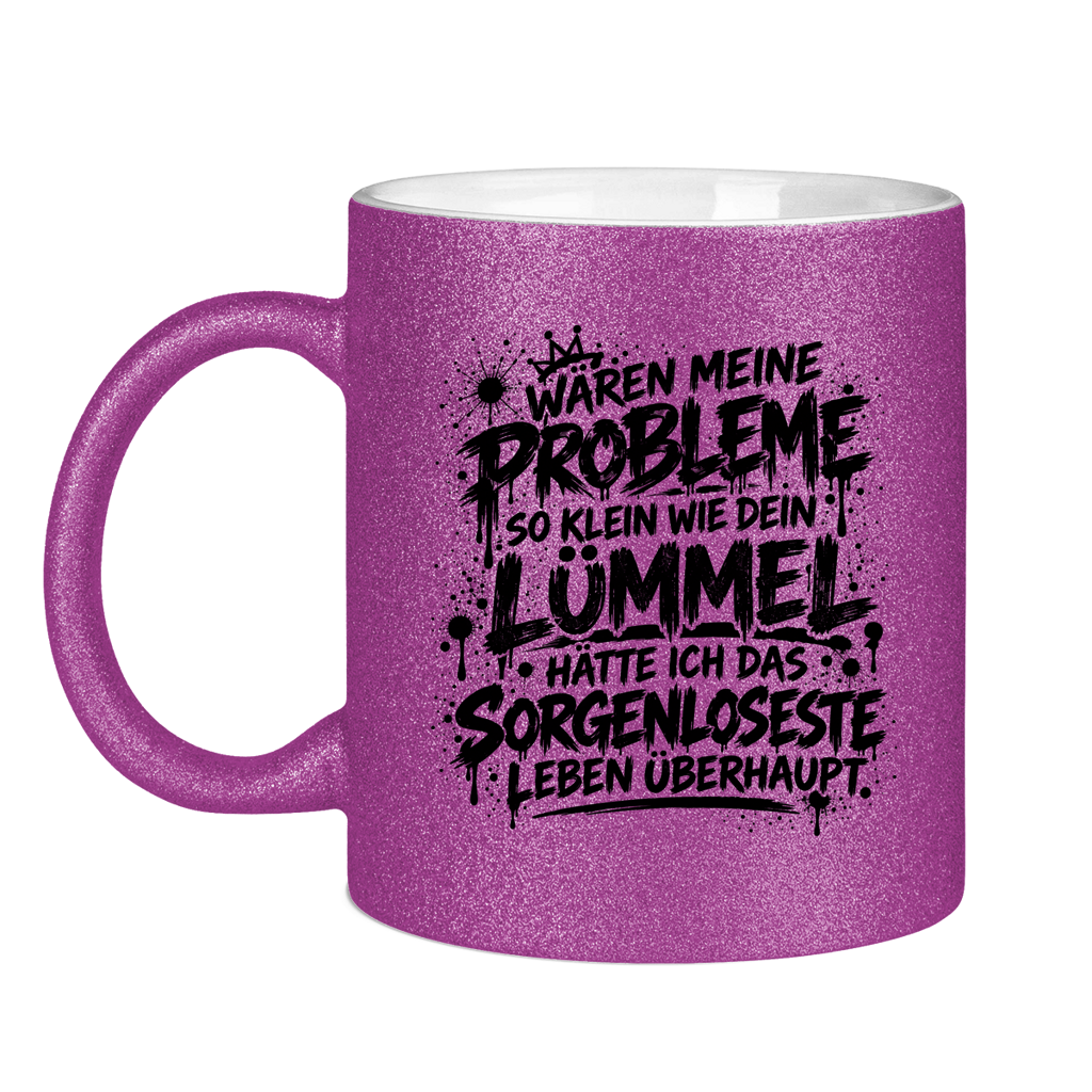 Glitzertasse Daddybär – Sorgenlos – Schwarz Transparent