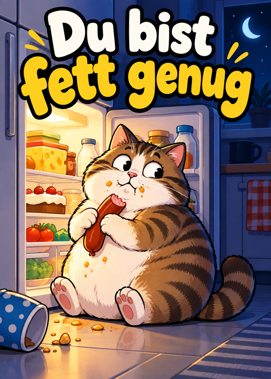 Sticker mit Motiv: Du bist fett genug (Mitternachtssnack-Katze)
