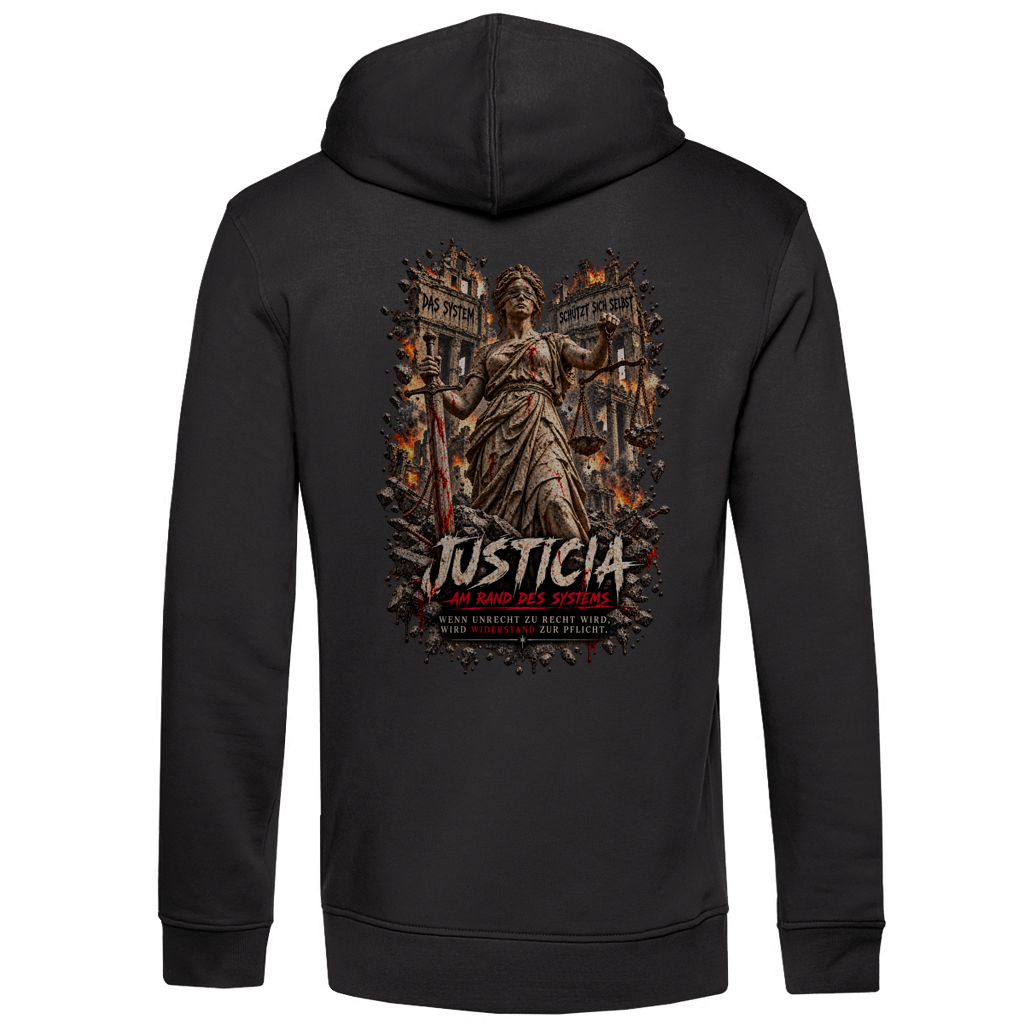 JUSTICIA – Herren Premium Bio Hoodie – Backdruck