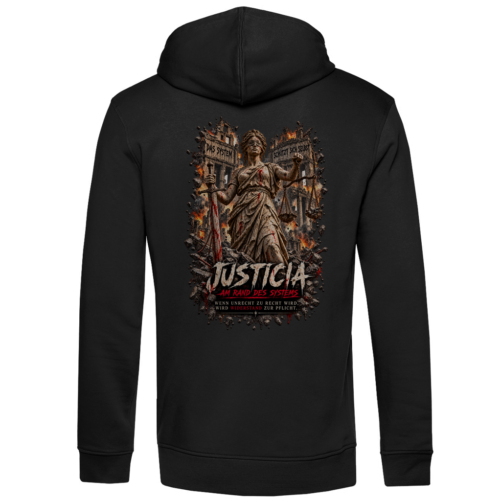 JUSTICIA – Herren Premium Bio Hoodie – Backdruck