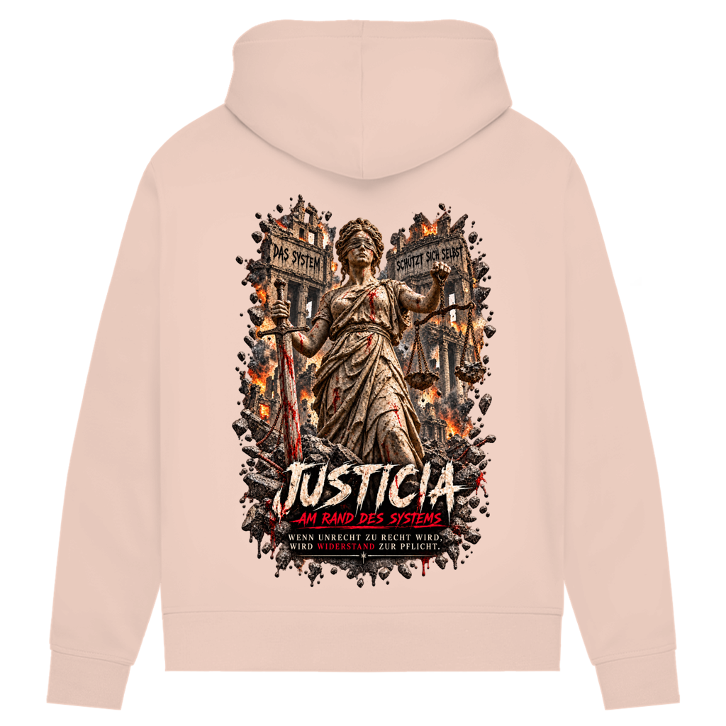 JUSTICIA – Damen Premium Bio Hoodie – Backdruck