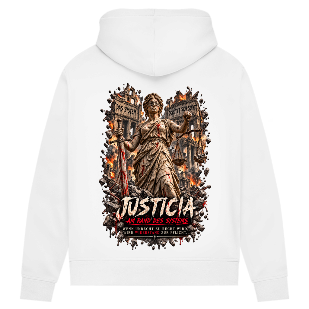 JUSTICIA – Damen Premium Bio Hoodie – Backdruck