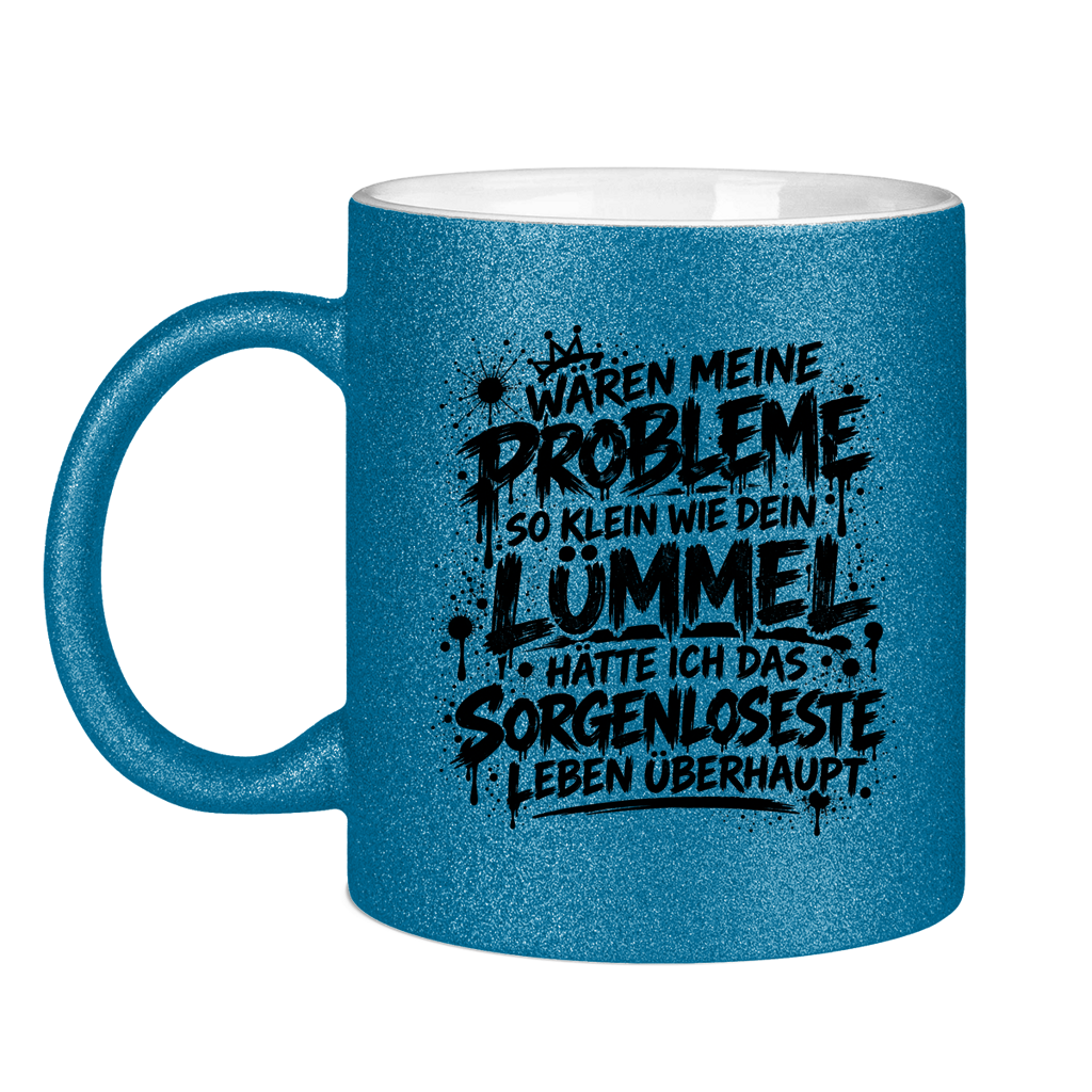 Glitzertasse Daddybär – Sorgenlos – Schwarz Transparent