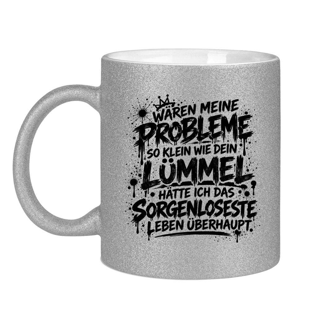 Glitzertasse Daddybär – Sorgenlos – Schwarz Transparent