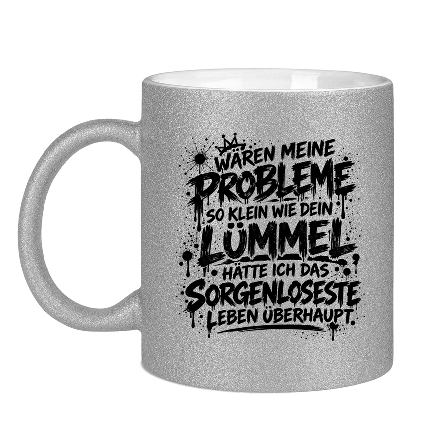 Glitzertasse Daddybär – Sorgenlos – Schwarz Transparent