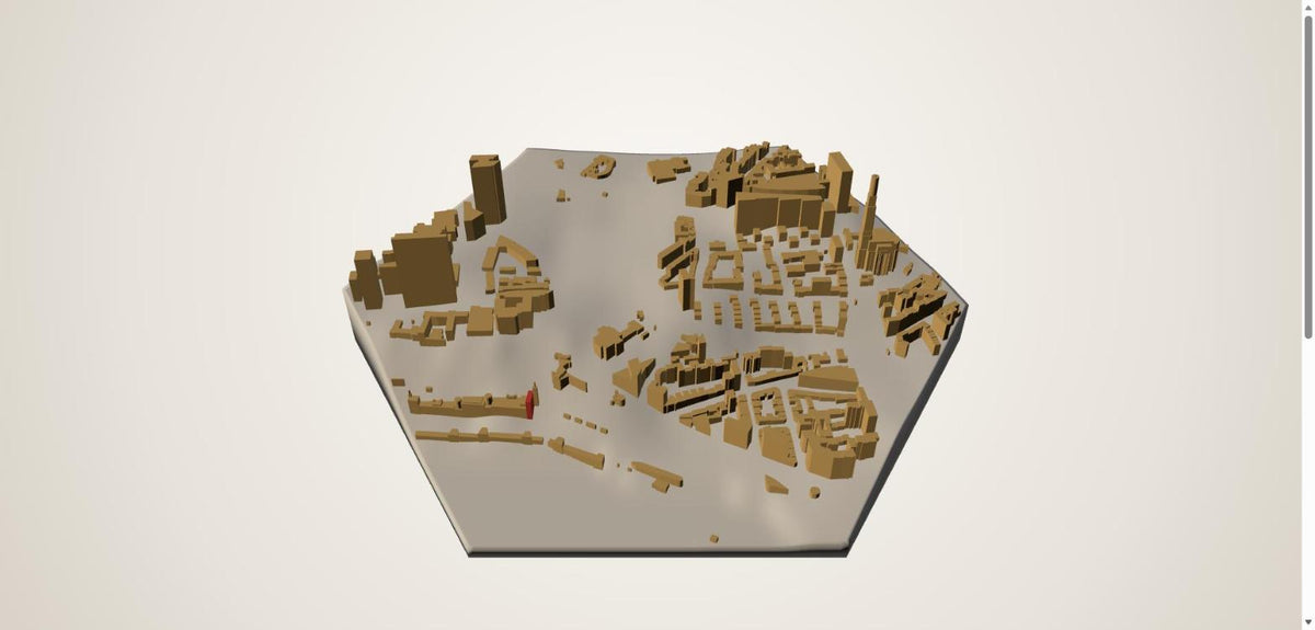 3D-Karte Hamburg Landungsbrücken als Sechseck mit markiertem Haus