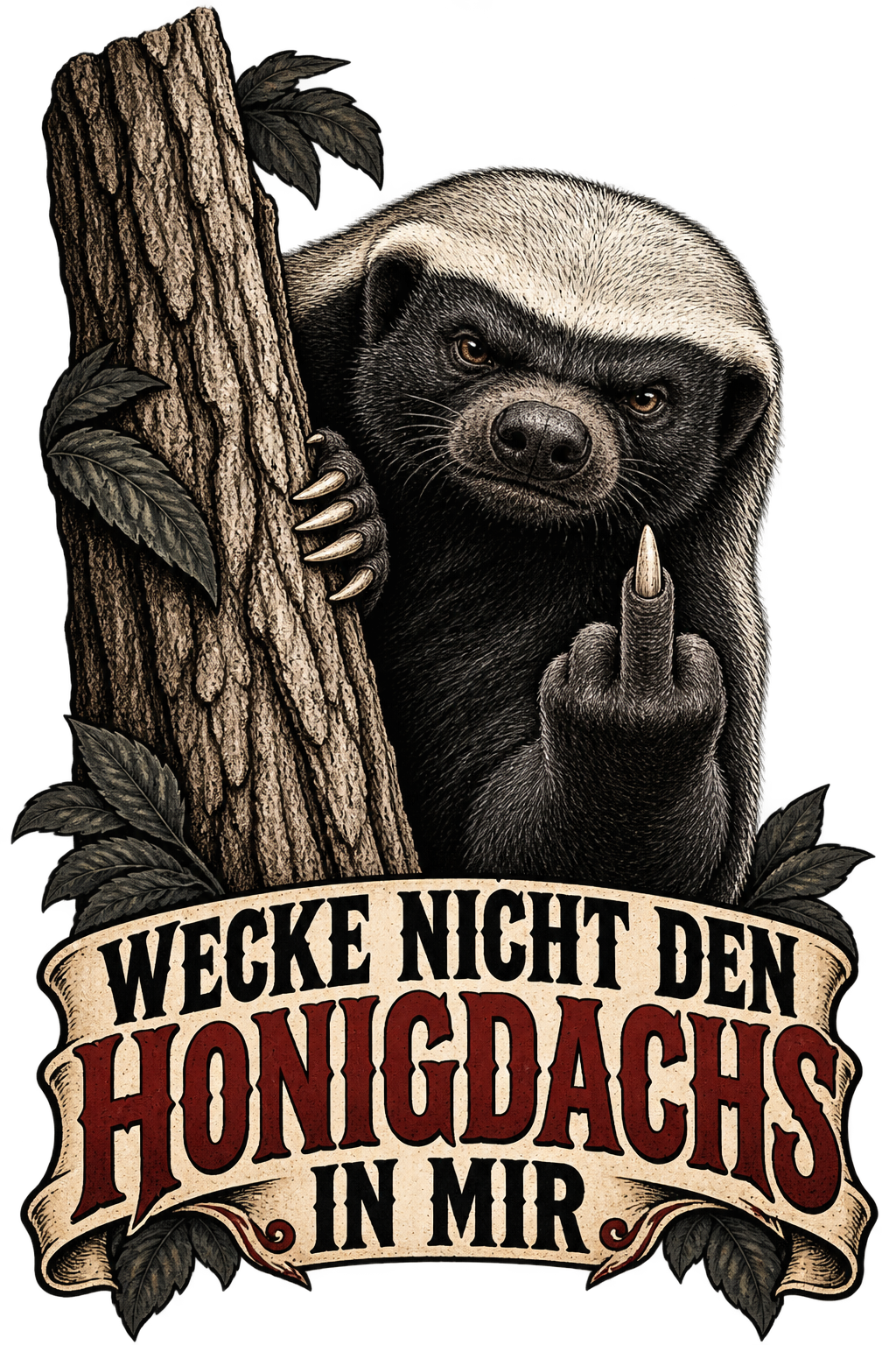 Sticker mit Motiv: Wecke nicht den Honigdachs in mir