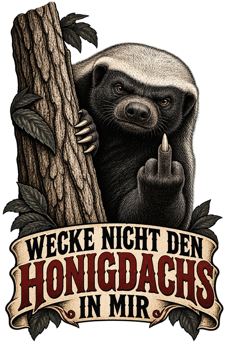 Sticker mit Motiv: Wecke nicht den Honigdachs in mir