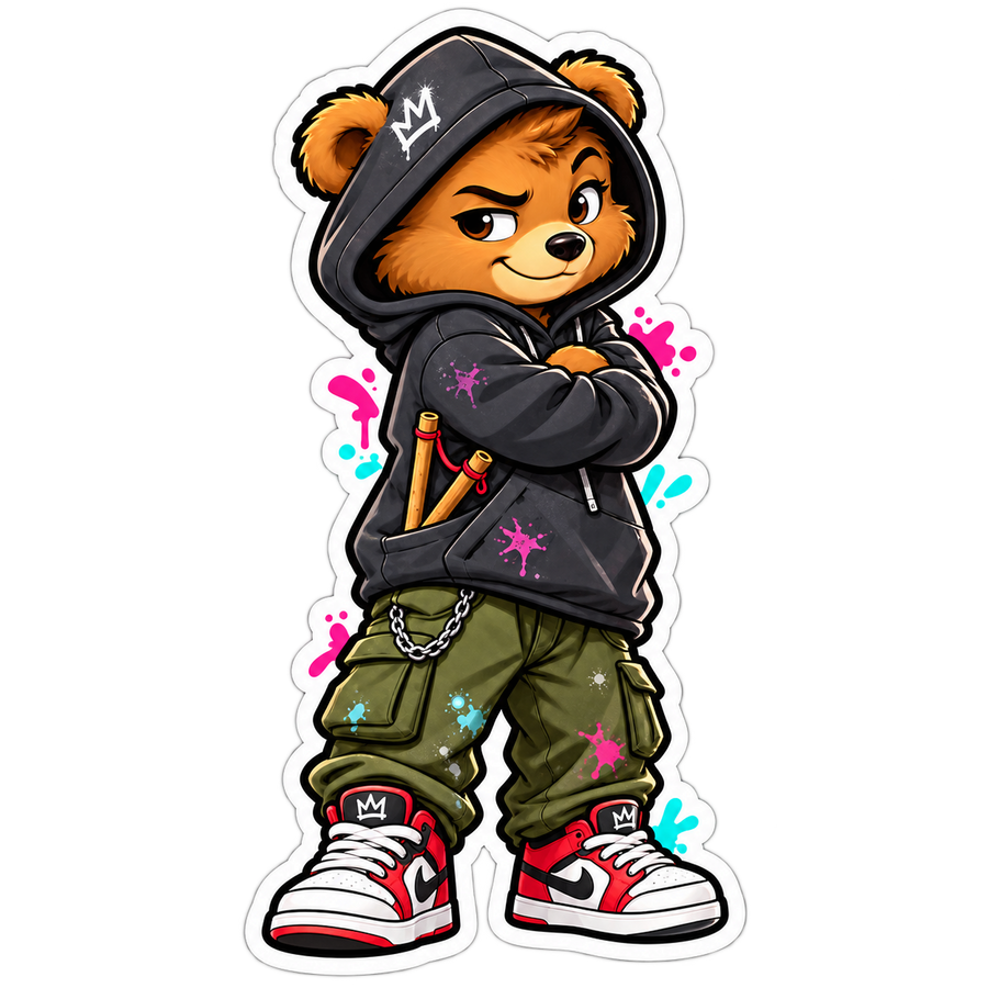 Sticker Hoodie-Bär – Freche Bärenbande