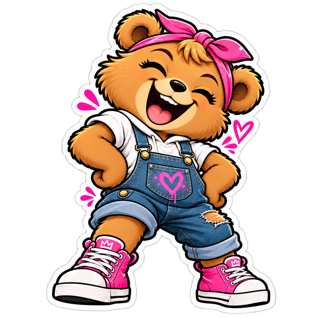 Sticker Lach-Bärin mit Latzhose – Freche Bärenbande