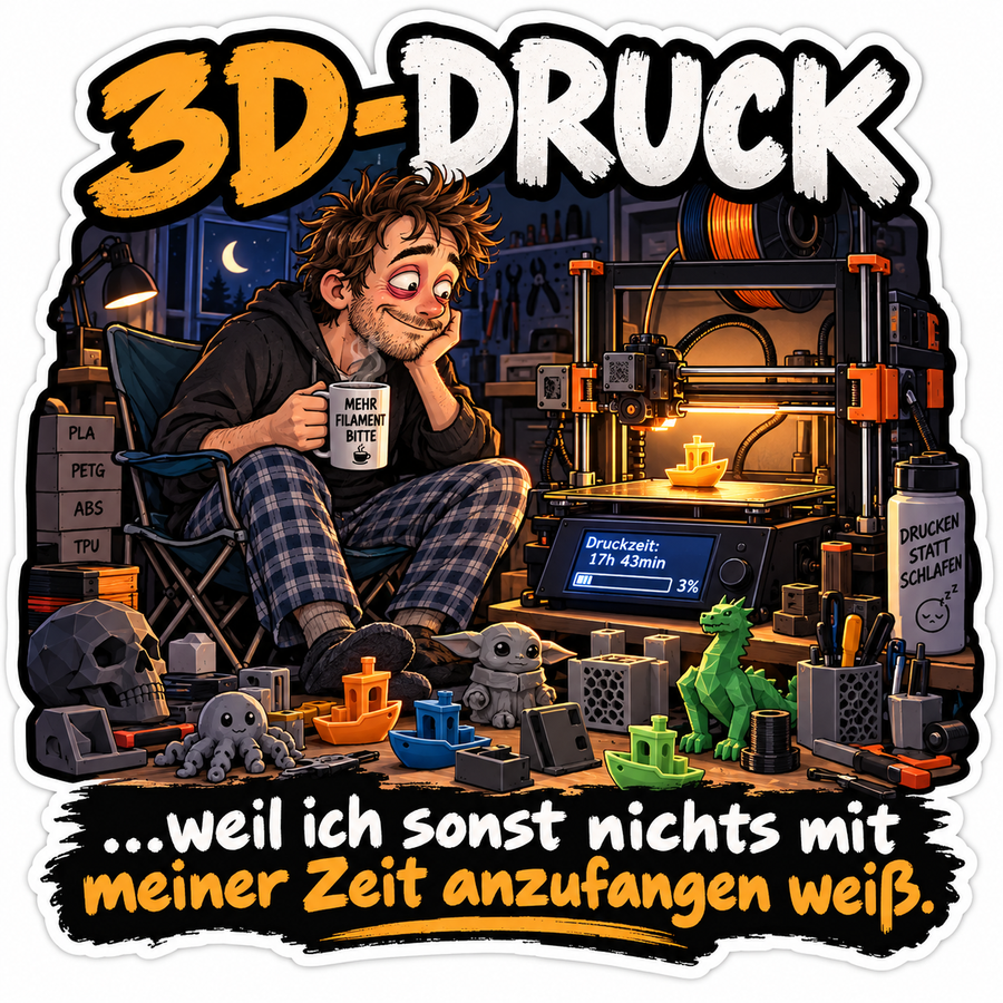 Sticker '3D-Druck – weil ich sonst nichts mit meiner Zeit anzufangen weiß'